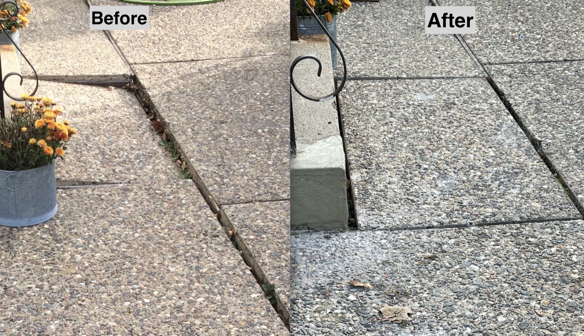 Before and after leveling concrete pavers in Minneapolis, MN by Inline Concrete
